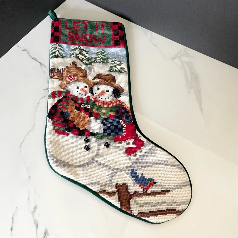 Let it Snow Snowman Holiday Needlepoint Stocking